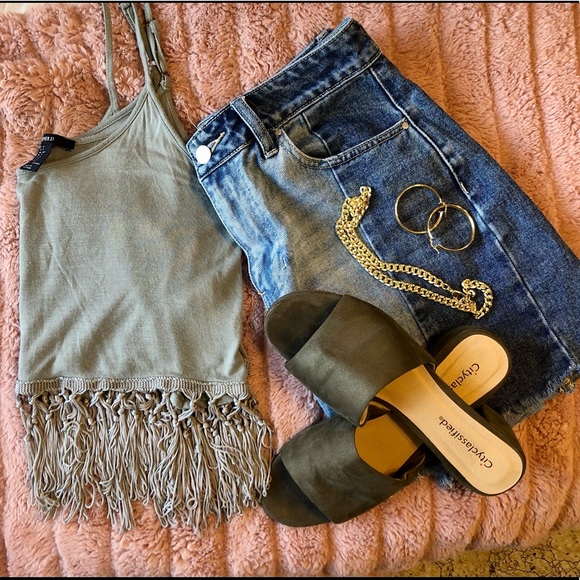 Forever 21 Olive Green Fringe Tank - Picture 2 of 3